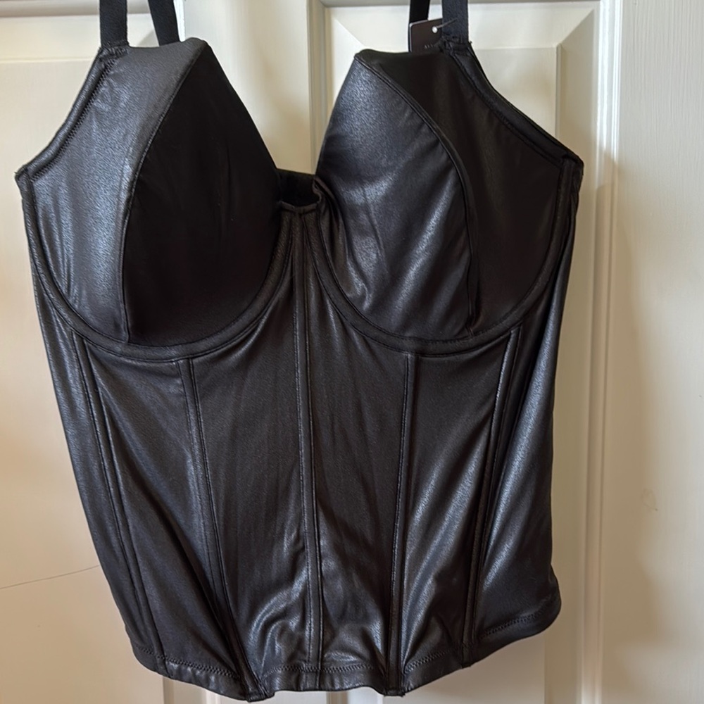 Black Faux Leather Bustier Top